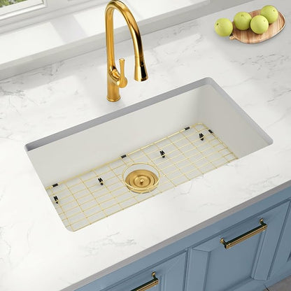 White Undermount Kitchen Sink 31 X 18 inch,Granite Composite Kitchen Sink Undermount/Drop In,Large Single Bowl Kitchen Sinks (White, 31" X 18")