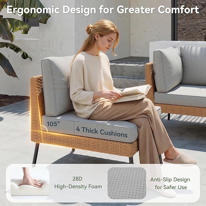 Aoxun 10 Piece Patio Furniture Set, 10 Seats Outdoor Sectional Sofas with Thick Cushion, Wicker Outdoor Patio Furniture Set with Ottomans for Party, Garden, Backyard, Grey