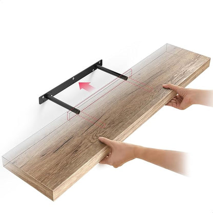 Ballucci Floating Shelves for Wall, 36" Wood Wall Shelf Set of 2, with Invisible Brackets for Bathroom, Living Room, Bedroom, Kitchen, Nursery, 8" Deep, Oak Finish
