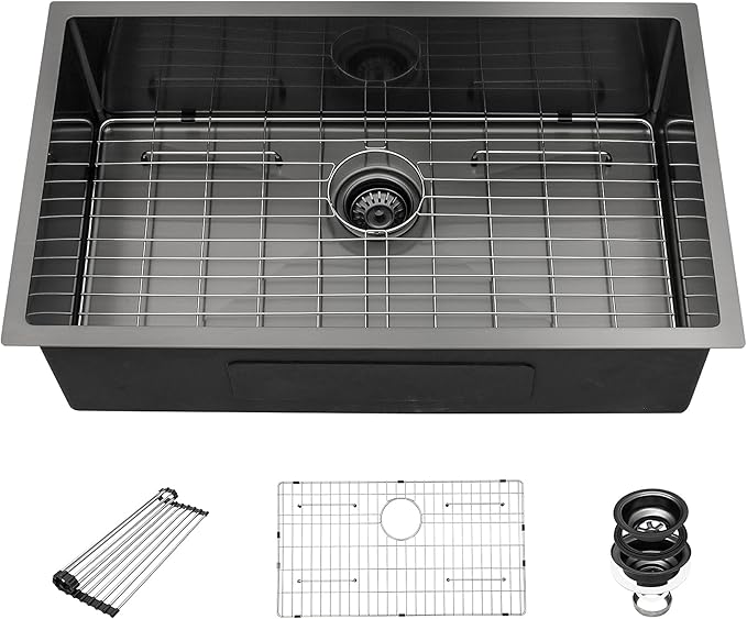 30 Inch Black Undermount Kitchen Sink - Beslend 30"x18"x10" Gunmetal Black Stainless Steel Kitchen Sink 16 Gauge 10 Inch Deep Single Bowl Basin