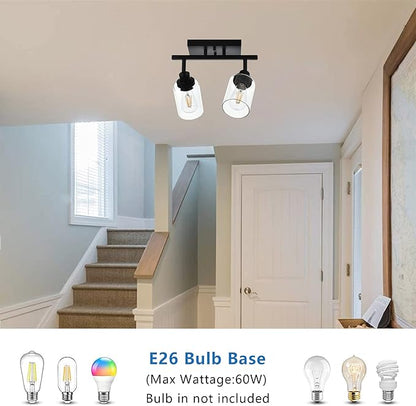MELUCEE 2 Light Wall Scone Spotlight Semi Flush Mount Ceiling Light, 12.2 Inch Black Bathroom Lights Rotatable Track Lighting Kit for Hallway Porch Foyer Bath Storage, Clear Glass Shade