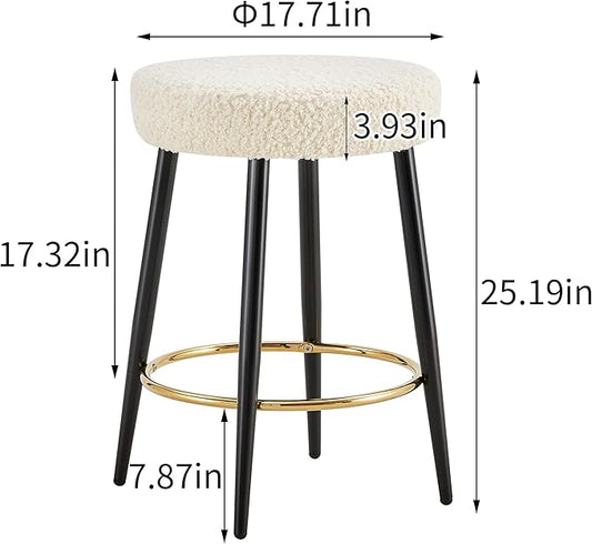 Counter Height Bar Stools Set of 2, PU Kitchen Stools Upholstered Dining Chair Stools 24 Inches Height with Golden Footrest for Kitchen Island Coffee Shop Bar Home Balcony Berber Fleece