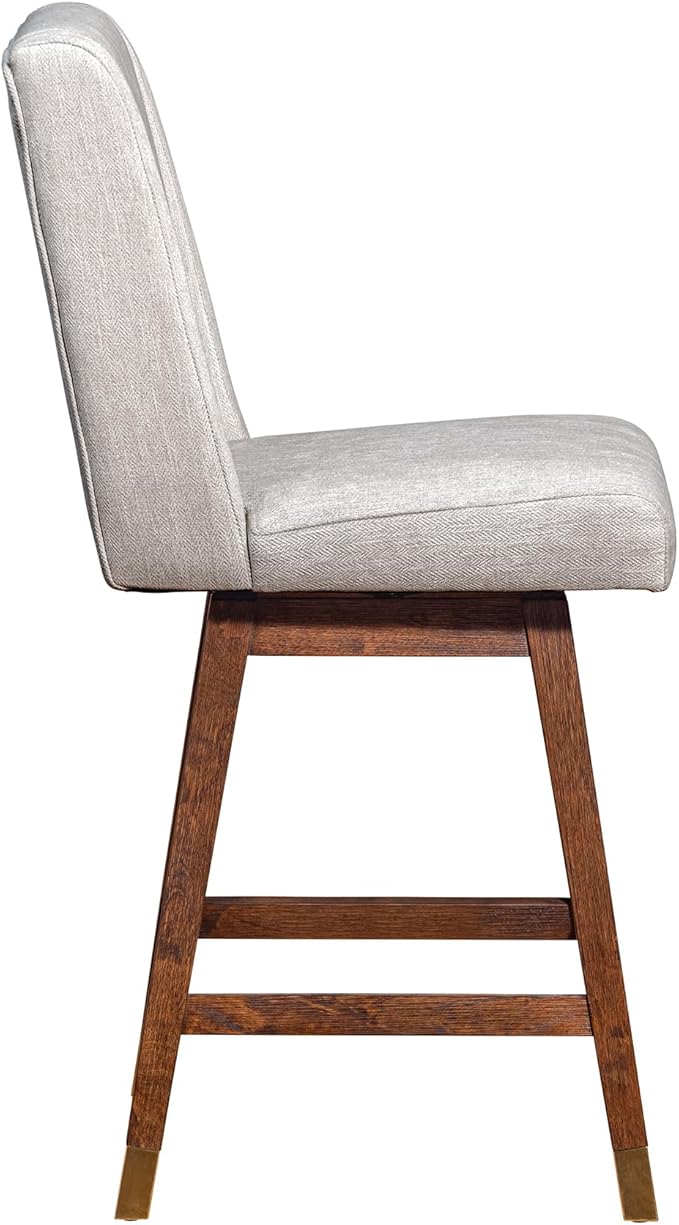 Armen Living Stancoste Modern Farmhouse 26" Seat Height Swivel Bar Stool for Kitchen Island Counter in Brown Oak Wood with Beige Fabric