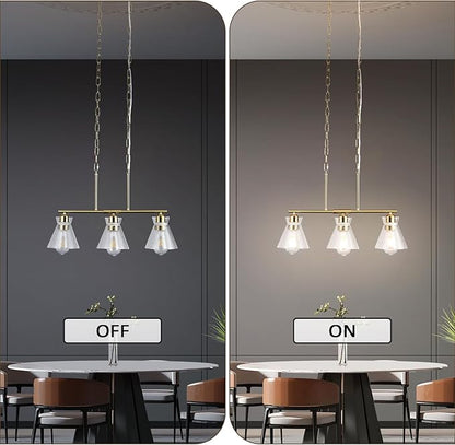 Gold Kitchen Island Lighting, 3-Light Farmhouse Pendant Light with Seeded Glass Shades, Adjustable Dining Room Chandelier for Entryway, Hallway, Foyer, Living Room, Bedroom