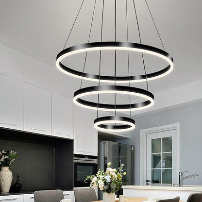 Viruhaka Modern LED Pendant Light, Black Circular Chandelier Fixture, Adjustable Height Circular Entrance Pendant Light, Suitable for Restaurants, Kitchens, Islands, Living Rooms, Cafes, Etc. (4000K)