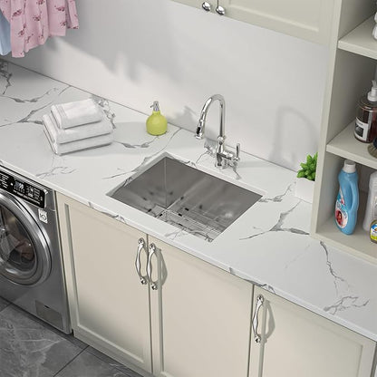 Sarlai Undermount Laundry Sink 23 Inch - 13 Inch Deep Undermount Laundry Utility Sink Single Bowl Kitchen Sinks 16 Gauge Stainless Steel Laundry Tub Sinks Basin
