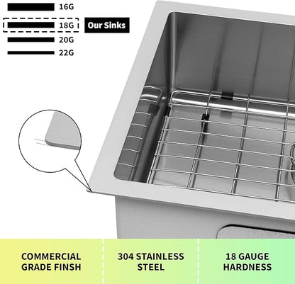 Kitsitchen RV Kitchen Sink 25 Inch, Stainless Steel Undermount Single Bowl Kitchen Sinks, 7 Inch Depth RV Sink with Strainer & Bottom Gird, Outdoor Camper Prep Sinks(25" x 16" x 7")