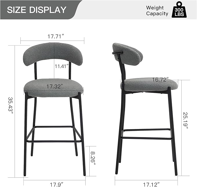 26'' Counter Height bar stools Teddy Fabric Cover Kitchen Island Counter Stool with Black Powder Coating Base and footrest