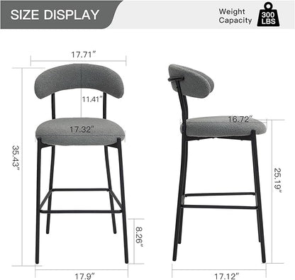 26'' Counter Height bar stools Teddy Fabric Cover Kitchen Island Counter Stool with Black Powder Coating Base and footrest