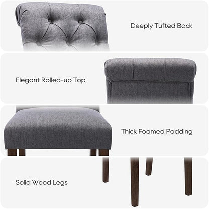 Tufted Dining Chairs Set of 4, Upholstered Parsons Dining Room Chairs, Fabric Kitchen Side Chair with Wood Legs, Dark Grey