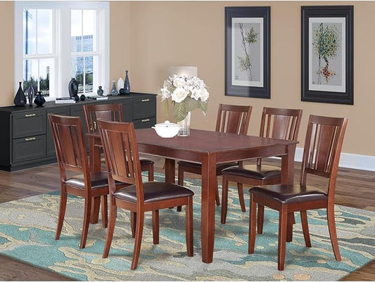 HomeStock 7 Piece Kitchen Table & Chairs Set Consist of a Rectangle Dining Room Table and 6 Faux Leather Upholstered Dining Chairs, 36x60 Inch, Mahogany