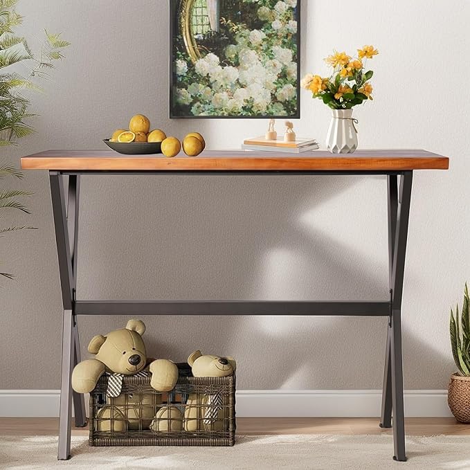Diwhy Industrial Console Table, 41.3" High Bar Table for Kitchen, Living Room, Coffee Bar, Black Metal Frame, Dining Table, 47.2 × 19.7 inchs Wood Desktop