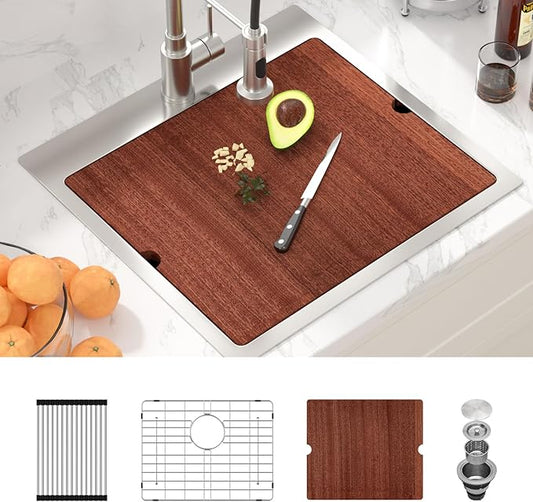 Sarlai Drop In Kitchen Sink - 21x20 Drop In Kitchen Sink Ledge Workstation 16 Gauge Stainless Steel Topmount Deep Single Bowl Over Counter Sinks Basin Round Corners