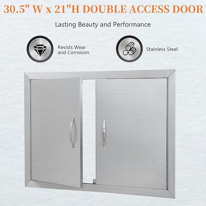 30.5x21 Stainless Steel Outdoor Kitchen Door – Flush Mount BBQ Access Door, Waterproof & Corrosion-Resistant, Easy Installation for BBQ Islands & Cabinets