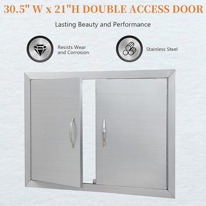 30.5x21 Stainless Steel Outdoor Kitchen Door – Flush Mount BBQ Access Door, Waterproof & Corrosion-Resistant, Easy Installation for BBQ Islands & Cabinets