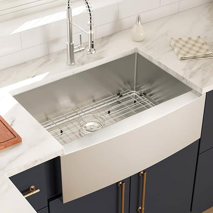 Lordear 30 Inch Farmhouse Kitchen Sink 16 Gauge 30"x21"x10" Stainless Steel Single Bowl Apron Front Undermount Farm Sink