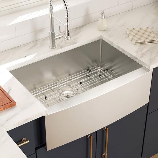Lordear 30 Inch Farmhouse Kitchen Sink 16 Gauge 30"x21"x10" Stainless Steel Single Bowl Apron Front Undermount Farm Sink