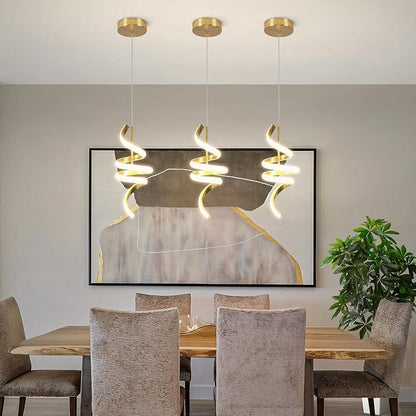4000K Modern Pendant Light, 15IN Spiral LED Pendant Lights Adjustable Height Black Kitchen Island Fixtures Chandeliers for Dining Room Hanging Lights, 1 Pack (Gold,4000K, Hardwired,2PACKS)