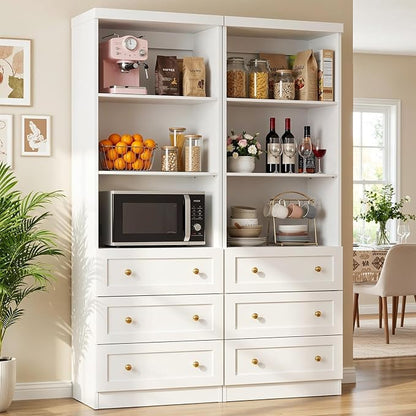 Cyclysio 80" Kitchen Pantry Cabinet with 3 Drawers, Tall Storage Cabinet Wood Food Pantry with Thickened Top Panel and Adjustable Shelves, Versatile Cupboard for Kitchen, Dining Room (1, White)