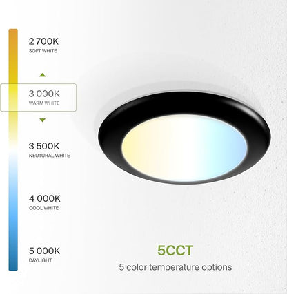 ASD 1 Pack LED Disk Lights 6 Inch, 15W 5CCT 2700K-5000K 1245LM CRI90+, Dimmable Flush Mount Ceiling Light Fixture, Low Profile Surface Mount Disc Lights, Junction Box or Recessed Can Install, UL