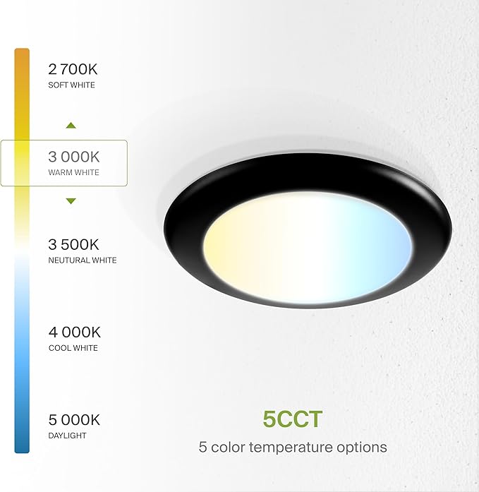 ASD 6 Pack LED Disk Lights 6 Inch, 15W 5CCT 2700K-5000K 1245LM CRI90+, Dimmable Flush Mount Ceiling Light Fixture, Low Profile Surface Mount Disc Lights, Junction Box or Recessed Can Install, UL