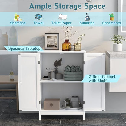 LDAILY LUARANE Bathroom Floor Cabinet, Wooden Floor Storage Cabinet with Double Doors, Simple Double Storage Cabinet, Suitable for Kitchen, Bathroom, 23.5 x 14 x 34 inches (White)