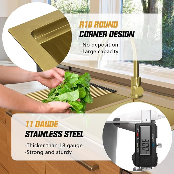 Gold 50/50 Double Bowl Kitchen Sink, 33"x 22" Stainless Steel Drop In Kitchen Sink Gold Topmount Sink With Gold-tone Accessories-Rack,Grid And Drain Assembly Add Luxurious Look For Modern Kitchen