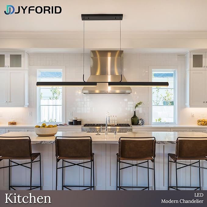 Modern Black Linear LED Pendant Light with Remote Control, 59" 20W 3-Color Temp Stepless Dimmable Island Pendant Lights, Hanging Adjustable Minimalist Pendant for Dining Room Kitchen Bar