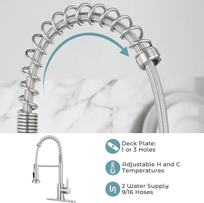 Kitchen Sink Faucet with Soap Dispenser,Commercial Single Handle Kitchen Faucets with Deck Plate (Brush Nickel)
