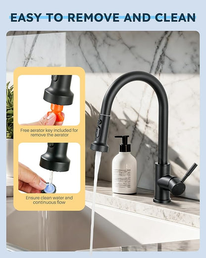 Stainless Steel Kitchen Faucet Head: ARCORA 3-Function Kitchen Faucet Head Replacement with 13 Adapters - Matte Black Pull Down Spray Head Compatible with Moen, Delta, American Standard Faucets