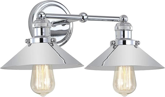 JONATHAN Y 17.5" Chrome 2-Light Industrial Farmhouse Metal Vanity Light Wall Sconce, Metal Shade for Bathroom Mirror, Kitchen, Entryway, LED Bulb Included (JYL7424A)