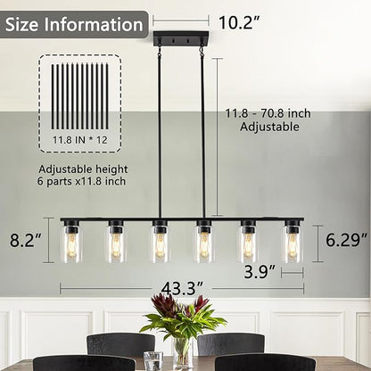 Dining Room Light Fixture Island Lights for Kitchen 6-Light Kitchen Island Lights Farmhouse Dining Room Light Black Linear Chandelier Pendant Lights Kitchen Island