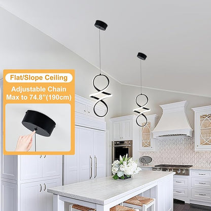 MAYNA Spiral Led Pendant Light Fixture,18W Modern Led Chandelier, 4000K Adjustable Height Hanging Light Fixture for Kitchen Living Room Bedroom Cafe Table, 1 Pack (Black)