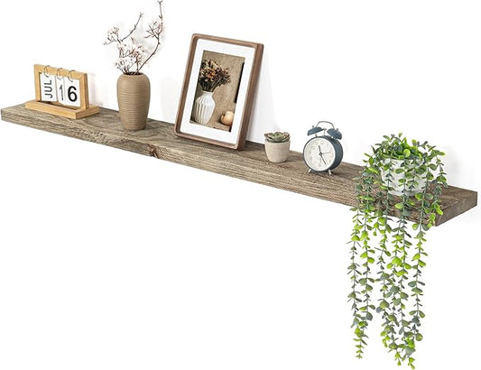 Dreamland 55 Inch Long Floating Shelf, Solid Reclaimed Wood Wall Shelves 7.5 Inch Deep for Storage with Invisible Heavy-Duty Metal Bracket, Set of 1, Grey