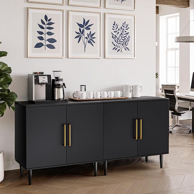 Vrullu Modern Storage Cabinet, Free Standing Buffet Cabinet, Black Sideboard and Buffet Storage, Wood Accent Furniture for Living Room, Hallway, Entryway, Dining Room (2, Black)