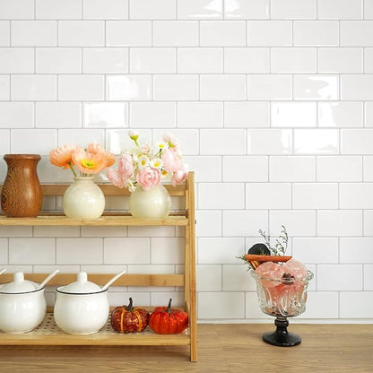 STICKGOO Peel and Stick Backsplash Subway Tiles, 10 Sheets of 12" x 12" - 3D Adhesive Peel and Stick Tile Backsplash for Kitchen, Bathroom, Wall Tile (Thicker Design, Bright Glossy White)