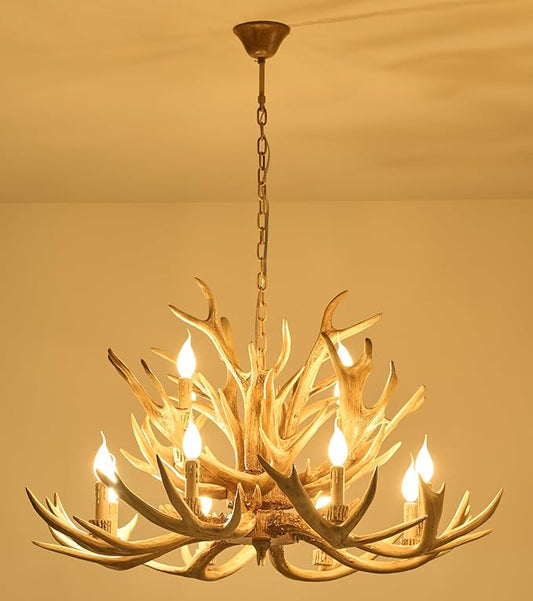 Farmhouse Antler Chandelier 12 Light, Double Layer Antler Light Fixtures, 4 Different Antler Composition Deer Antler Chandelier Lighting for Living Room,Bar, (12 lampholder arms+ 10 arms)