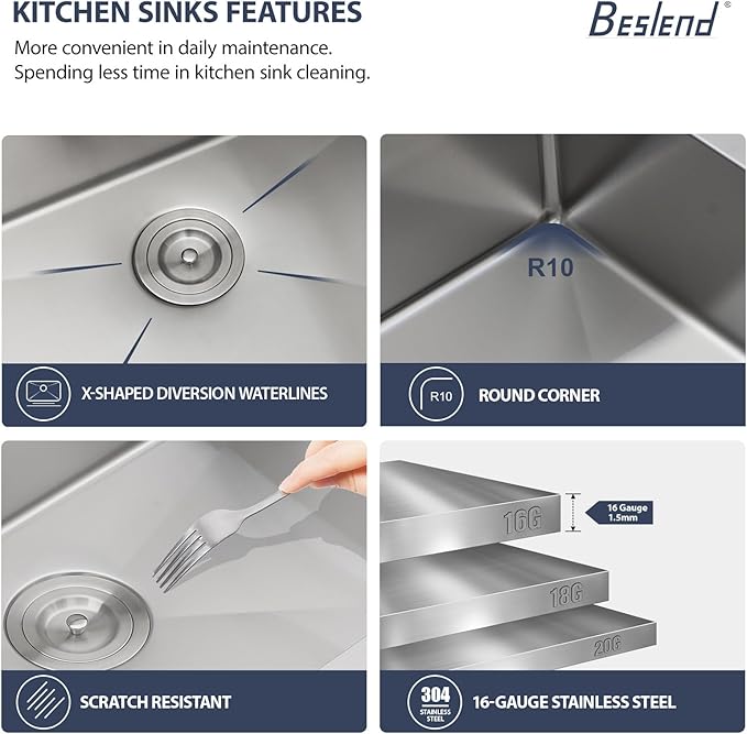 30 Inch Smart Waterfall Kitchen Sink - Beslend 30x19 Stainless Steel Drop In Waterfall Sink Topmount Workstation 16 Gauge Modern Sinks Single Bowl with Faucet, Cup Washer and Digital Display