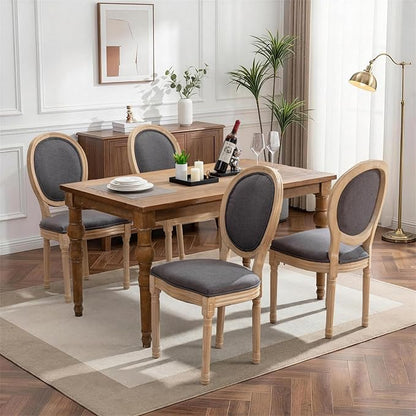 SoarFlash French Dining Chairs Set of 4, Vantage Linen Dining Chair with Round Back, Farmhouse Country Dining Chair for Living Room,Kitchen,Restaurant,Deep Grey