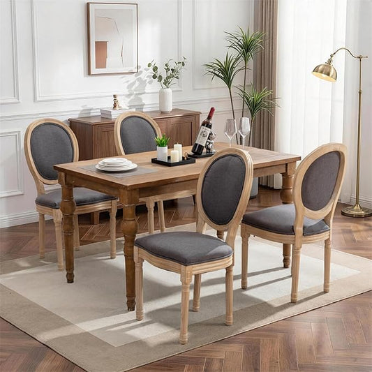 SoarFlash French Dining Chairs Set of 4, Vantage Linen Dining Chair with Round Back, Farmhouse Country Dining Chair for Living Room,Kitchen,Restaurant,Deep Grey