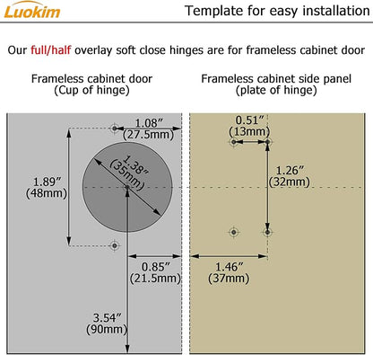 20 Pack Full Overlay Soft Close Cabinet Hinges, Frameless European Kitchen Cabinet Hinges 35mm Cup Clip-On 3D Adjustment Concealed Cabinet Door Hinges Nickel Plated Finish