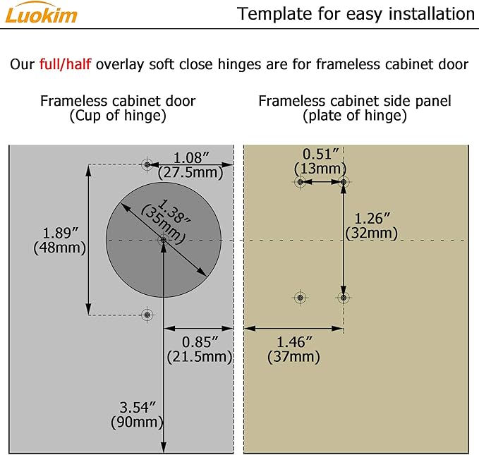 2 Pack Half Overlay Soft Close Cabinet Hinges, Frameless European Kitchen Cabinet Hinges 35mm Cup Clip-On 3D Adjustment Concealed Cabinet Door Hinges Nickel Plated Finish