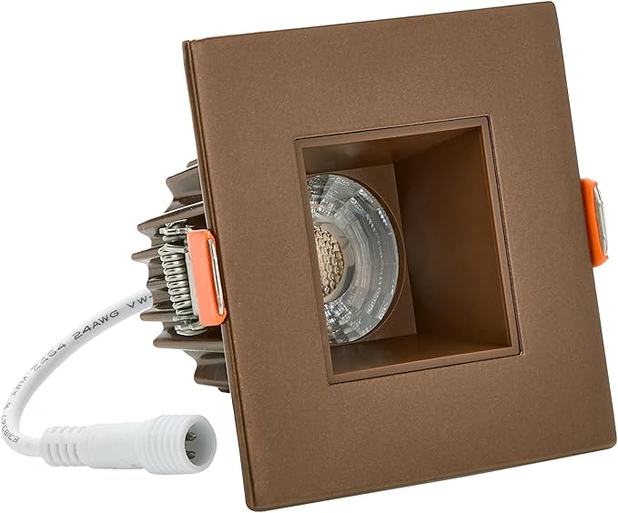 Maxxima 2 in. Ultra-Thin Recessed Anti-Glare LED Downlight - Canless IC Rated, 550 Lumens, 5 Color Temperature Selectable 2700K/3000K/3500K/4000K/5000K, Dimmable Square Bronze Trim, 90 CRI