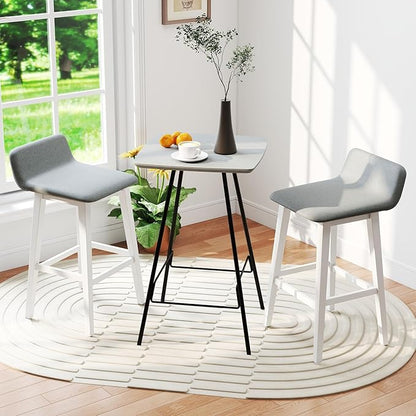 Giantex 29" Bar Stools Set of 2, Upholstered Bar Height Barstools with Low Back, Footrest, Armless Wood Bar Chairs for Kitchen Island, Dining Room, White & Gray