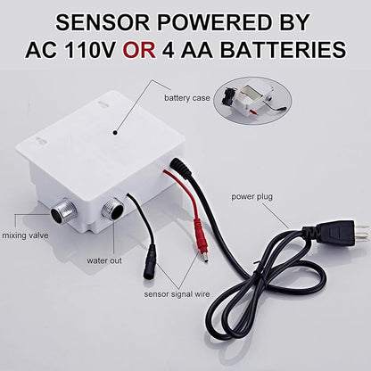 Touchless Bathroom Sink Faucet - Automatic Motion Sensor Battery Opertated with Temperature Mixing Valve for Commercial Lavatory Bathroom, Chrome