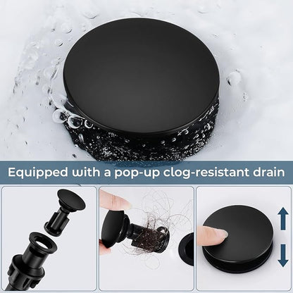 FGKQ Black Bathroom Sink Faucet 3 Hole 2 Packs, Bathroom Faucets for Sink 3 Hole with Metal Pop Up Drain, Widespread Vanity Faucet with Supply Lines