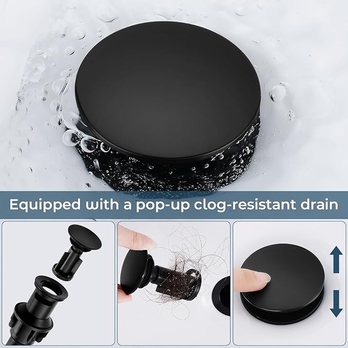 FGKQ Black Bathroom Faucet for Sink 3 Hole, Bathroom Sink Faucet with Pop Up Drain, 8 Inch Widespread Vanity Faucet 3 Hole, 360° Swivel Two Handle with Supply Lines