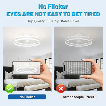 Bladeless Ceiling Fan with Lights,19.7'' 3000-6000K Dimmable 6 Wind Speed Low Profile Led Ceiling Fan, Reversible DC Motor Modern Flush Mount Indoor Kitchen Bedroom Fandelier Ceiling Fans