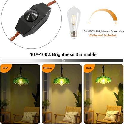 Plug in Pendant Light, Hanging Lights with Plug in Cord, Green Vintage Glass Pendant Light for Kitchen Island, Bedroom, Dining Room, Living Room, 11.5 Ft. Cord, E26 No Bulb