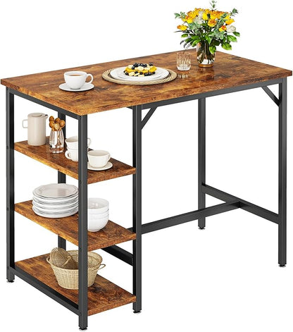 IBUYKE 40”H Bar Table with 3 Storage Shelves, High Dining Table for Kitchen, Rustic Brown Counter Table, Industrial Standing Computer Desk UTMJ054H